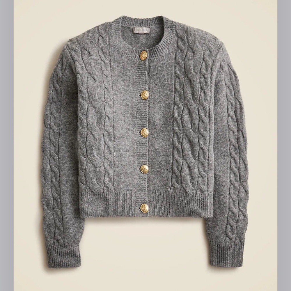 Gray Cable-Knit Button Cardigan Sweater